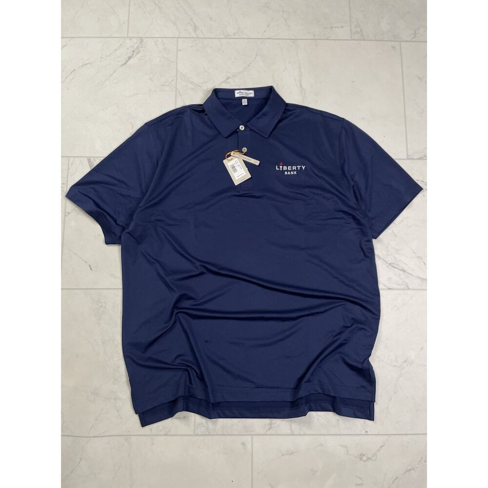 Peter Millar Crown Crafted Polo Shirt Mens Extra Large Blue Liberty Bank NWT